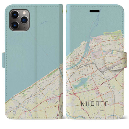 【新潟（新潟県）】地図柄iPhoneケース（手帳タイプ）ナチュラル・iPhone 11 Pro Max 用