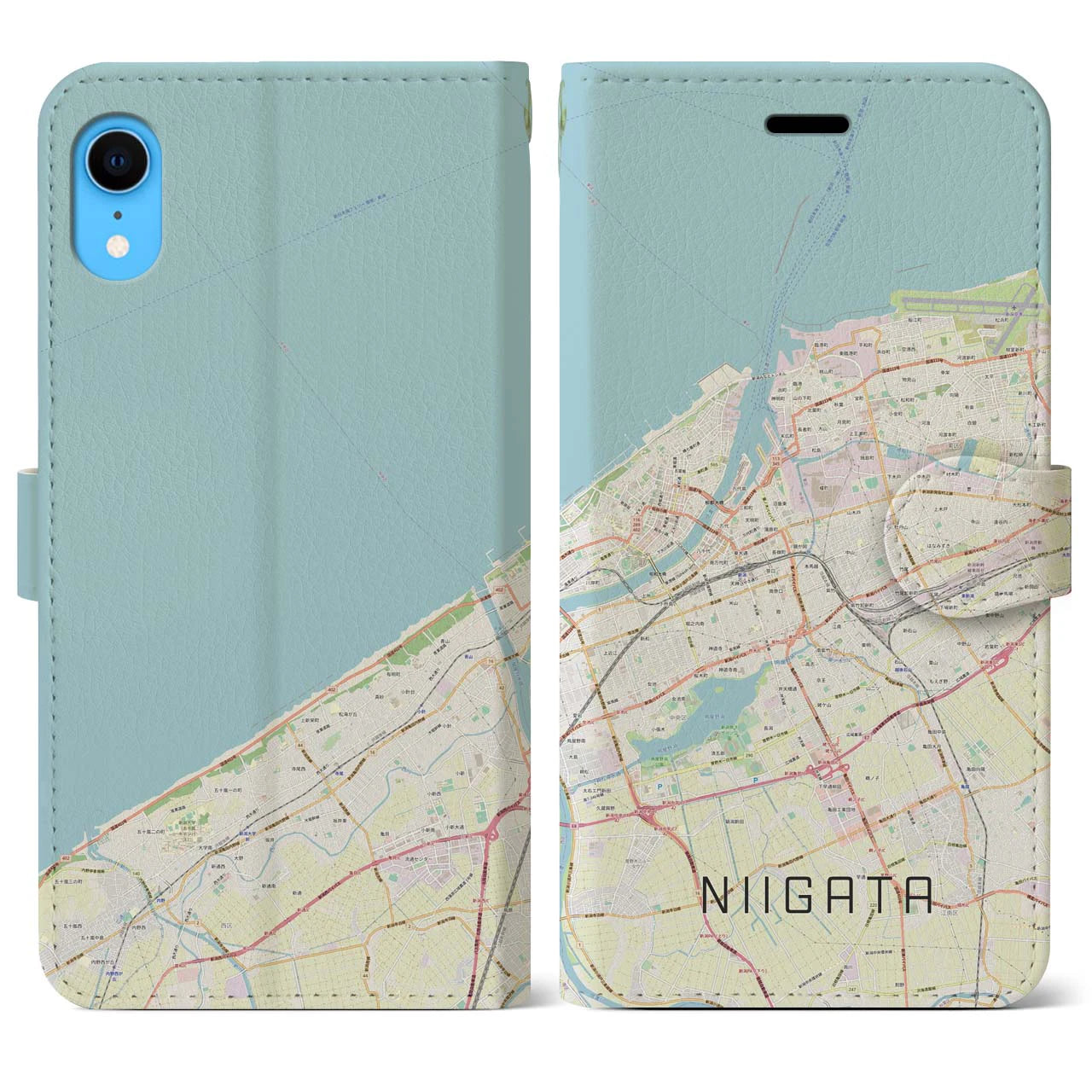 【新潟】地図柄iPhoneケース（手帳両面タイプ・ナチュラル）iPhone XR 用