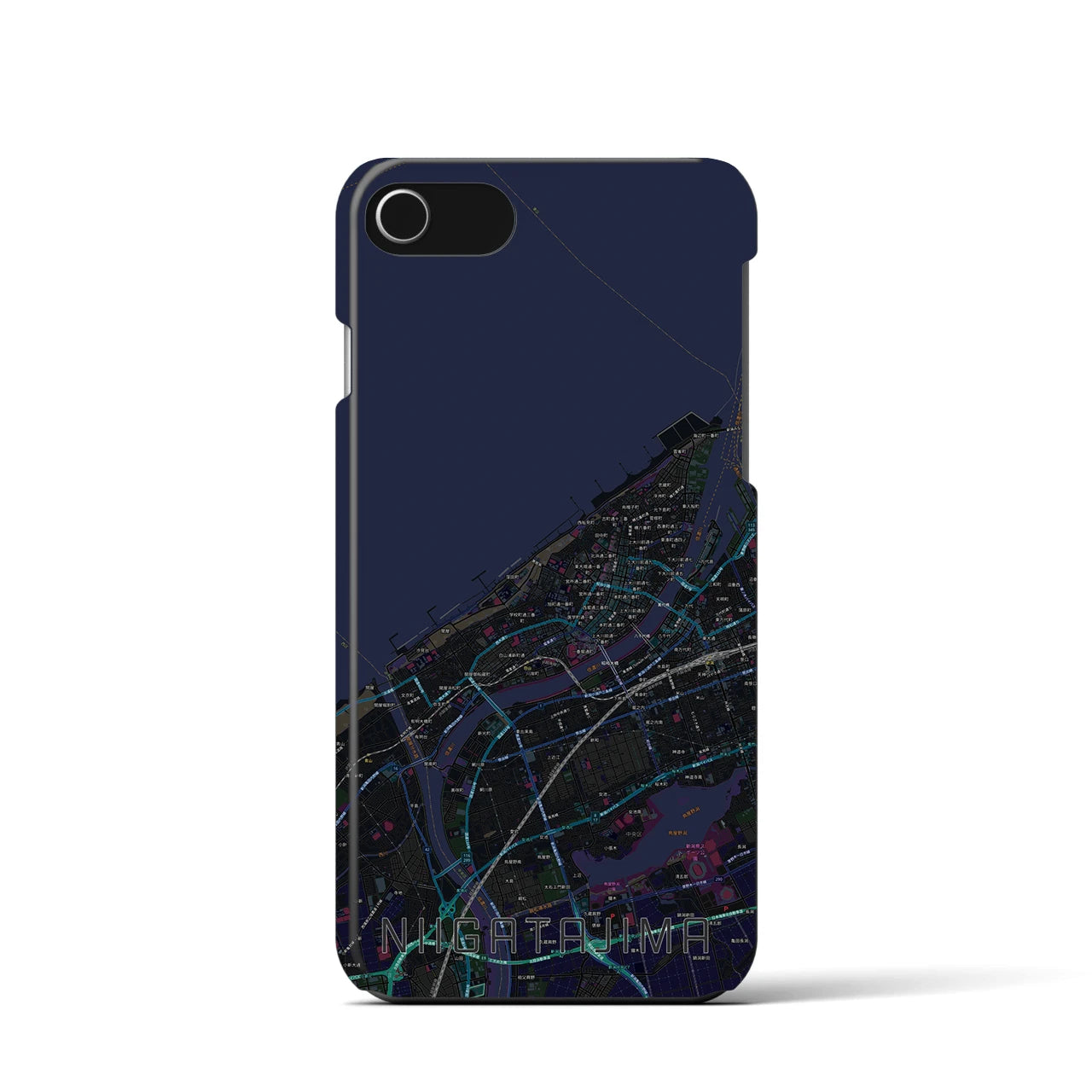 【新潟島】地図柄iPhoneケース（バックカバータイプ・ブラック）iPhone SE（第3 / 第2世代） / 8 / 7 / 6s / 6 用