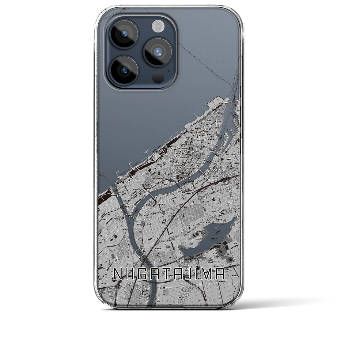 【新潟島】地図柄iPhoneケース（クリアタイプ・モノトーン）iPhone 15 Pro Max 用