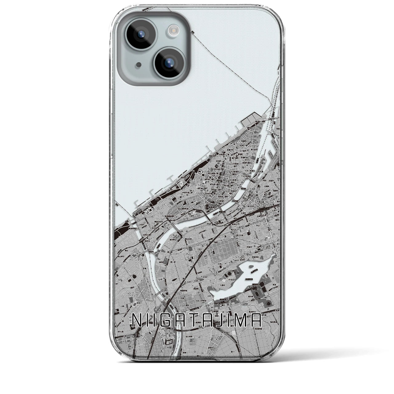 【新潟島】地図柄iPhoneケース（クリアタイプ・モノトーン）iPhone 15 Plus 用