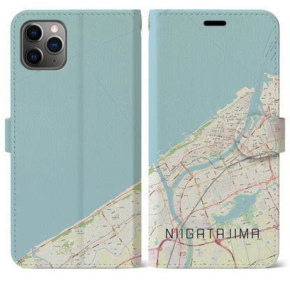【新潟島（新潟県）】地図柄iPhoneケース（手帳タイプ）ナチュラル・iPhone 11 Pro Max 用