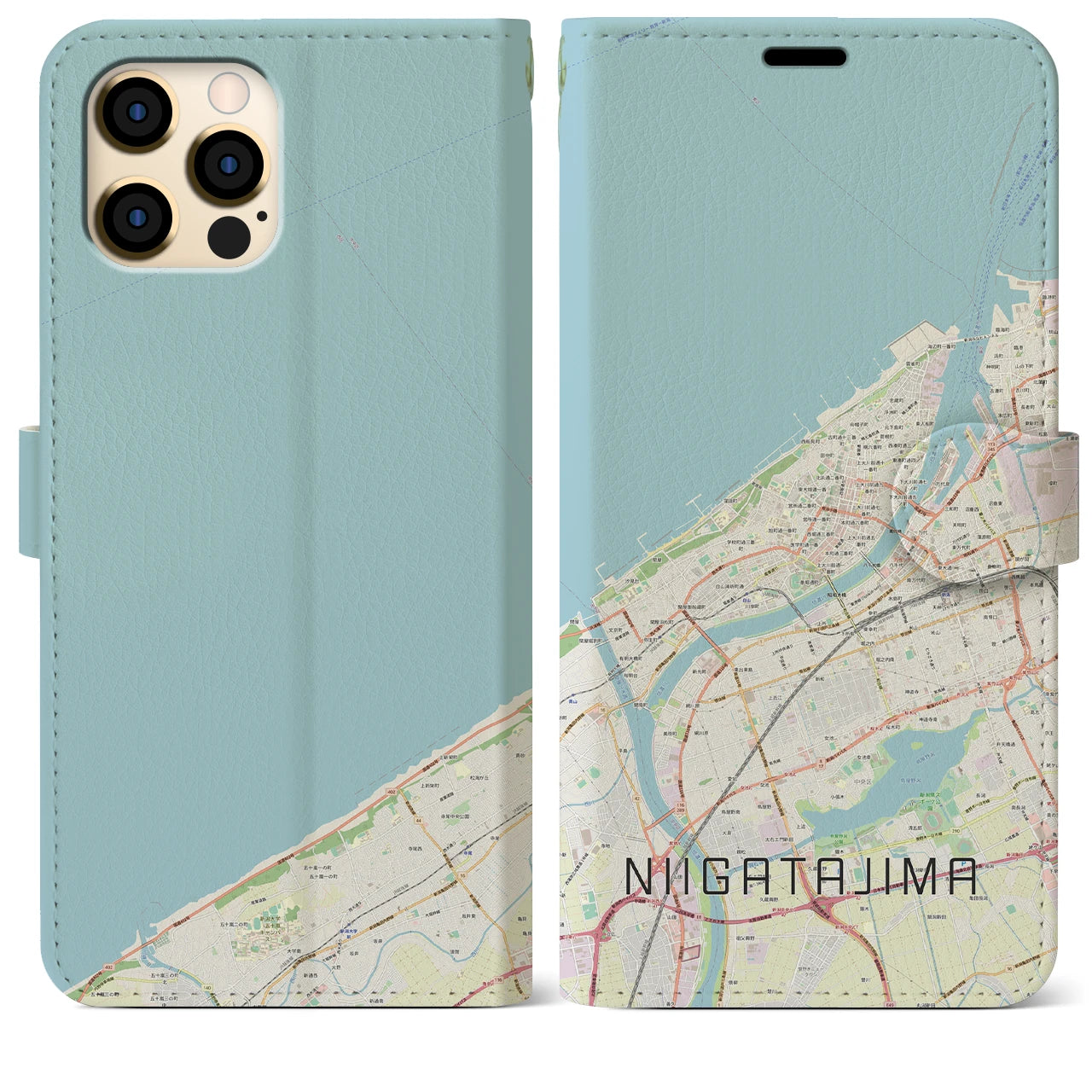 【新潟島】地図柄iPhoneケース（手帳両面タイプ・ナチュラル）iPhone 12 Pro Max 用