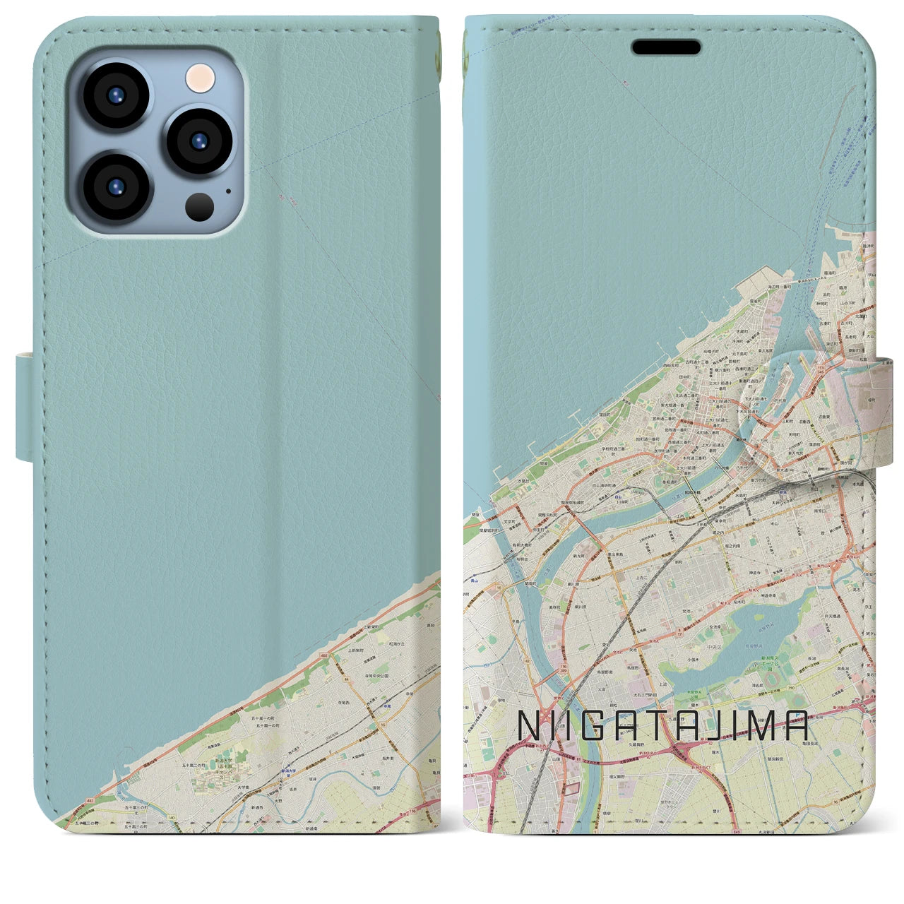 【新潟島】地図柄iPhoneケース（手帳両面タイプ・ナチュラル）iPhone 13 Pro Max 用