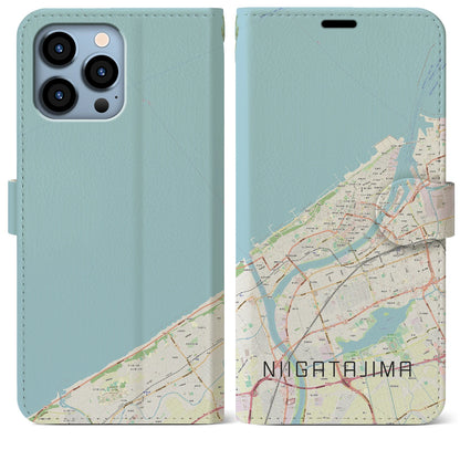 【新潟島（新潟県）】地図柄iPhoneケース（手帳タイプ）ナチュラル・iPhone 13 Pro Max 用
