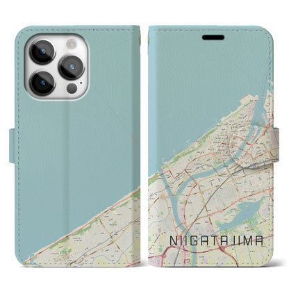 【新潟島（新潟県）】地図柄iPhoneケース（手帳タイプ）ナチュラル・iPhone 14 Pro 用