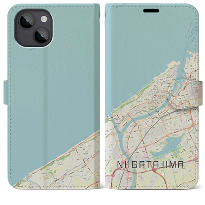 【新潟島（新潟県）】地図柄iPhoneケース（手帳タイプ）ナチュラル・iPhone 14 Plus 用
