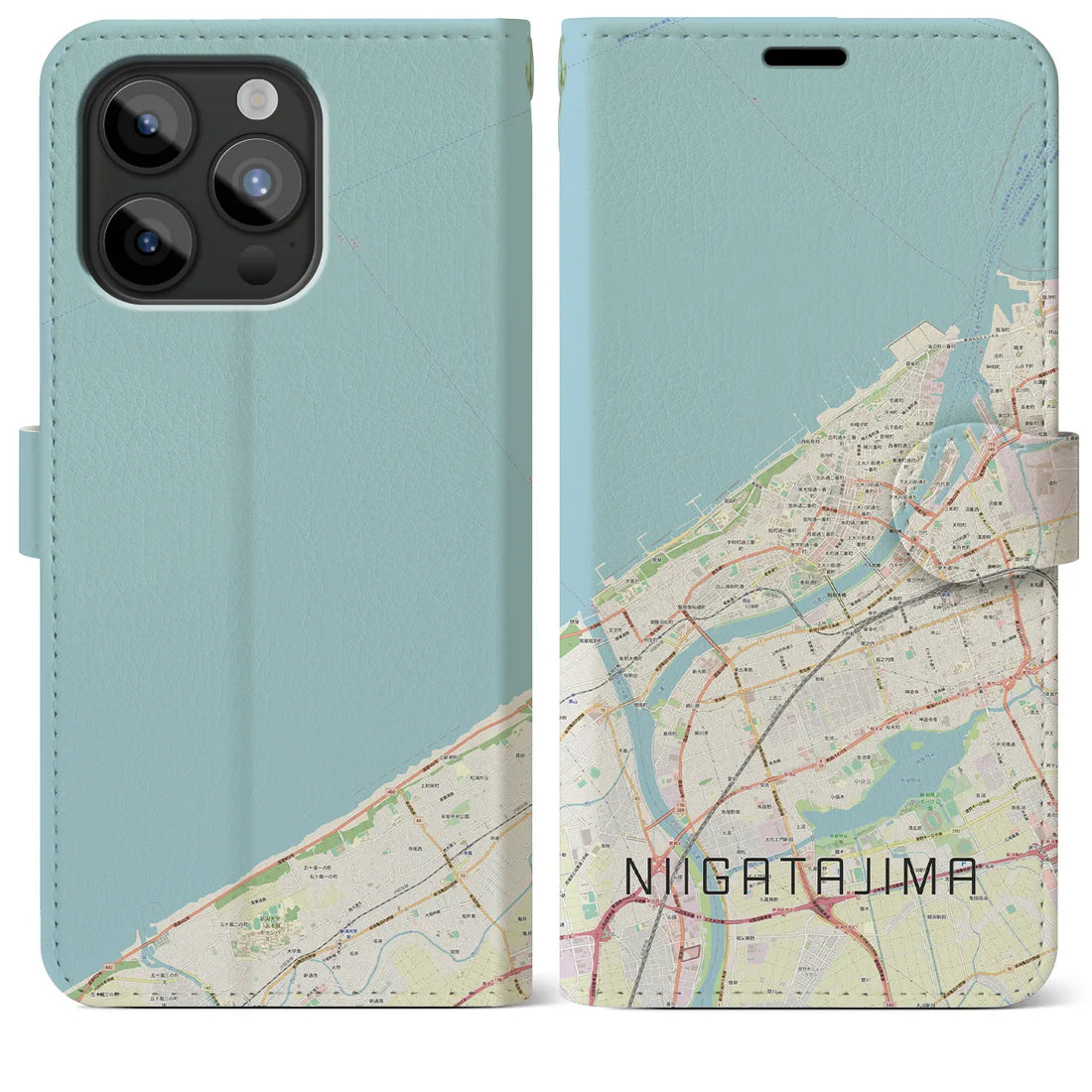 【新潟島】地図柄iPhoneケース（手帳両面タイプ・ナチュラル）iPhone 15 Pro Max 用