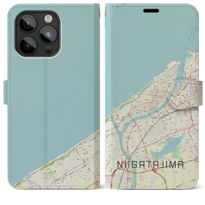 【新潟島（新潟県）】地図柄iPhoneケース（手帳タイプ）ナチュラル・iPhone 15 Pro Max 用