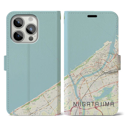 【新潟島（新潟県）】地図柄iPhoneケース（手帳タイプ）ナチュラル・iPhone 15 Pro 用