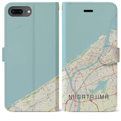 【新潟島（新潟県）】地図柄iPhoneケース（手帳タイプ）ナチュラル・iPhone 8Plus /7Plus / 6sPlus / 6Plus 用
