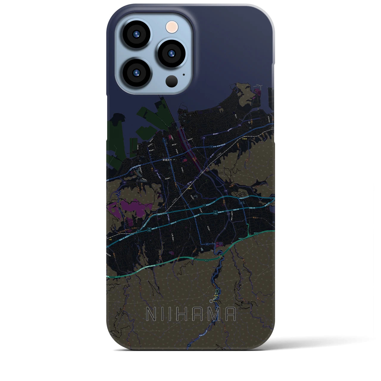 【新居浜】地図柄iPhoneケース（バックカバータイプ・ブラック）iPhone 13 Pro Max 用