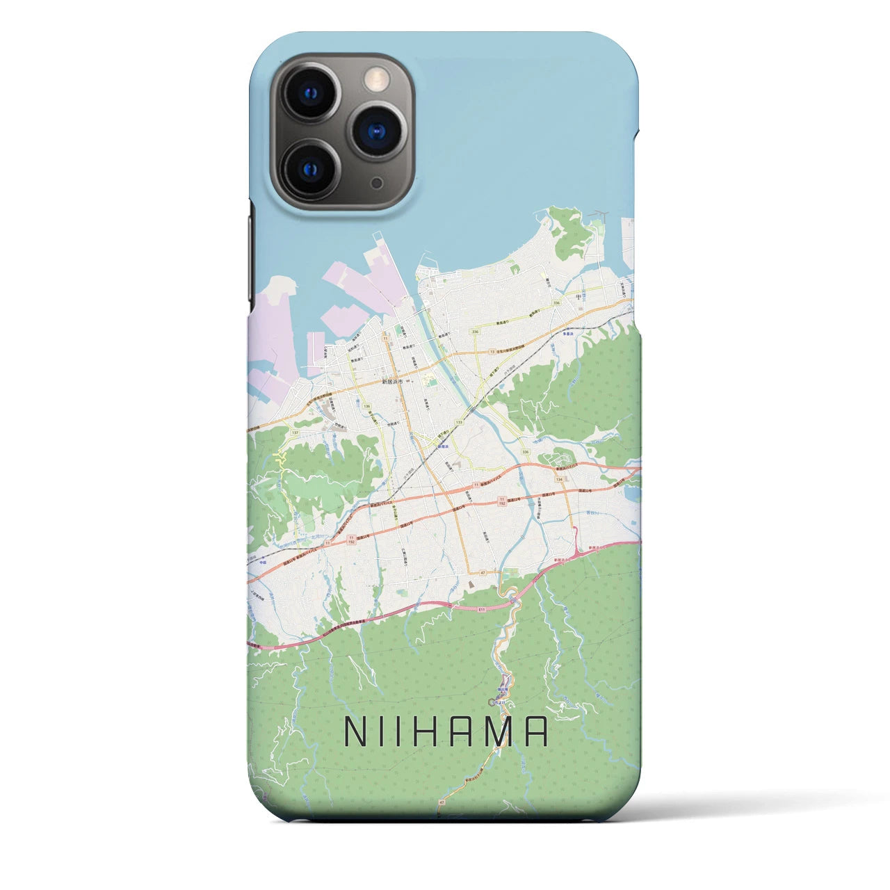 【新居浜】地図柄iPhoneケース（バックカバータイプ・ナチュラル）iPhone 11 Pro Max 用