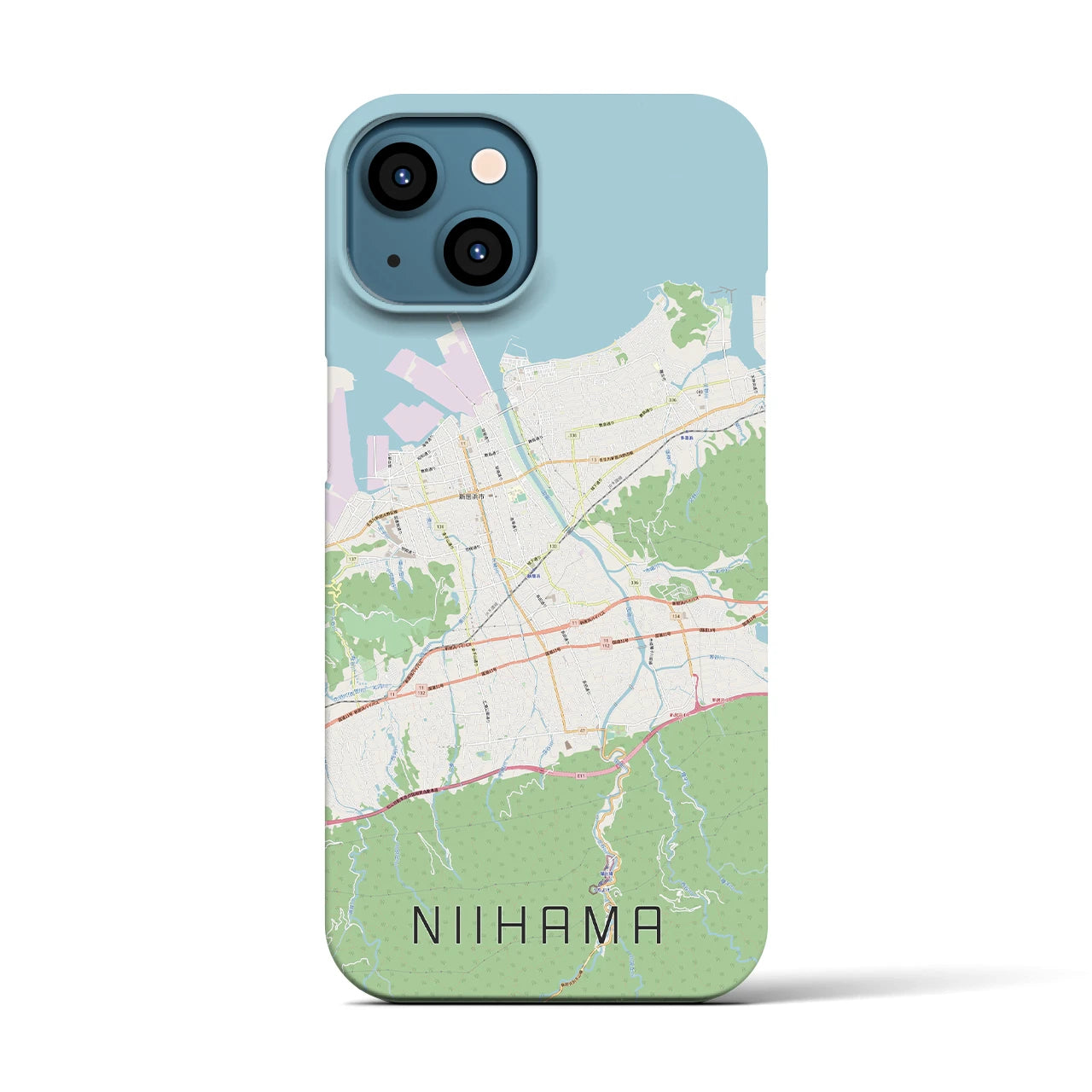 【新居浜】地図柄iPhoneケース（バックカバータイプ・ナチュラル）iPhone 13 用