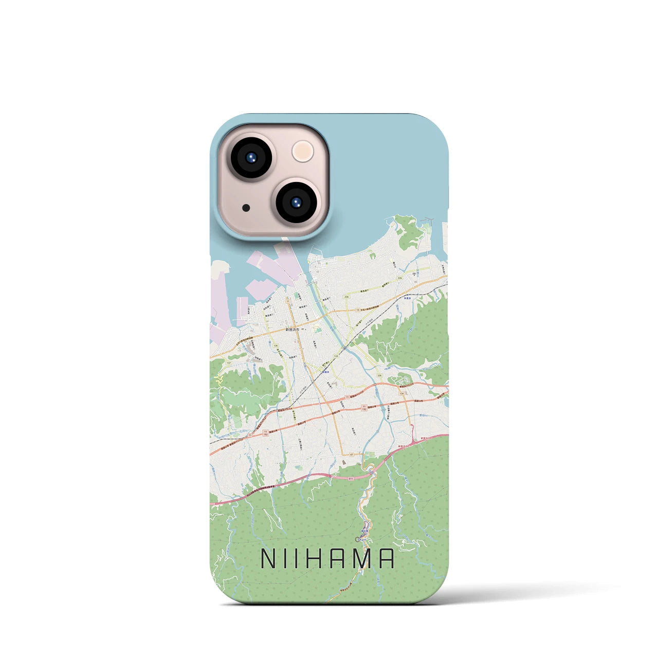 【新居浜】地図柄iPhoneケース（バックカバータイプ・ナチュラル）iPhone 13 mini 用