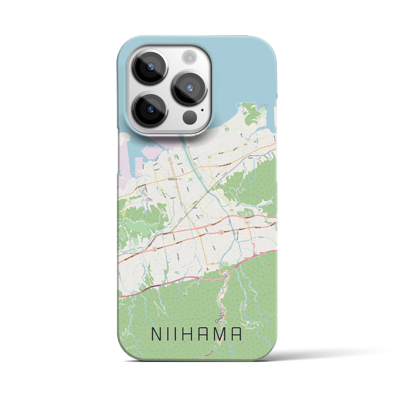 【新居浜】地図柄iPhoneケース（バックカバータイプ・ナチュラル）iPhone 14 Pro 用