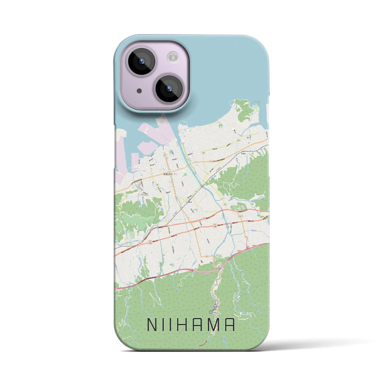 【新居浜】地図柄iPhoneケース（バックカバータイプ・ナチュラル）iPhone 14 用