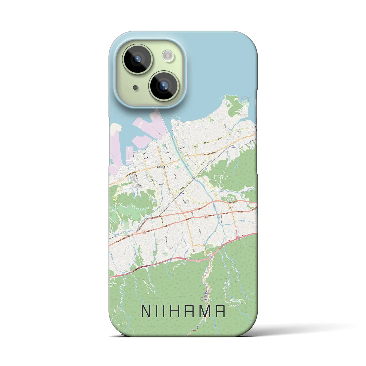 【新居浜】地図柄iPhoneケース（バックカバータイプ・ナチュラル）iPhone 15 用