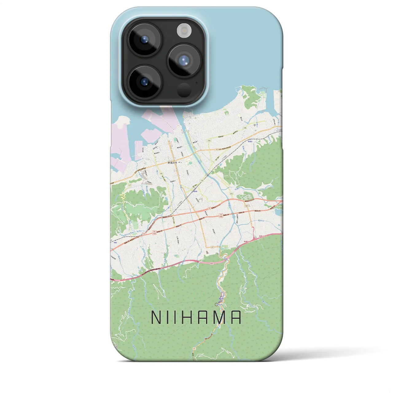 【新居浜】地図柄iPhoneケース（バックカバータイプ・ナチュラル）iPhone 15 Pro Max 用