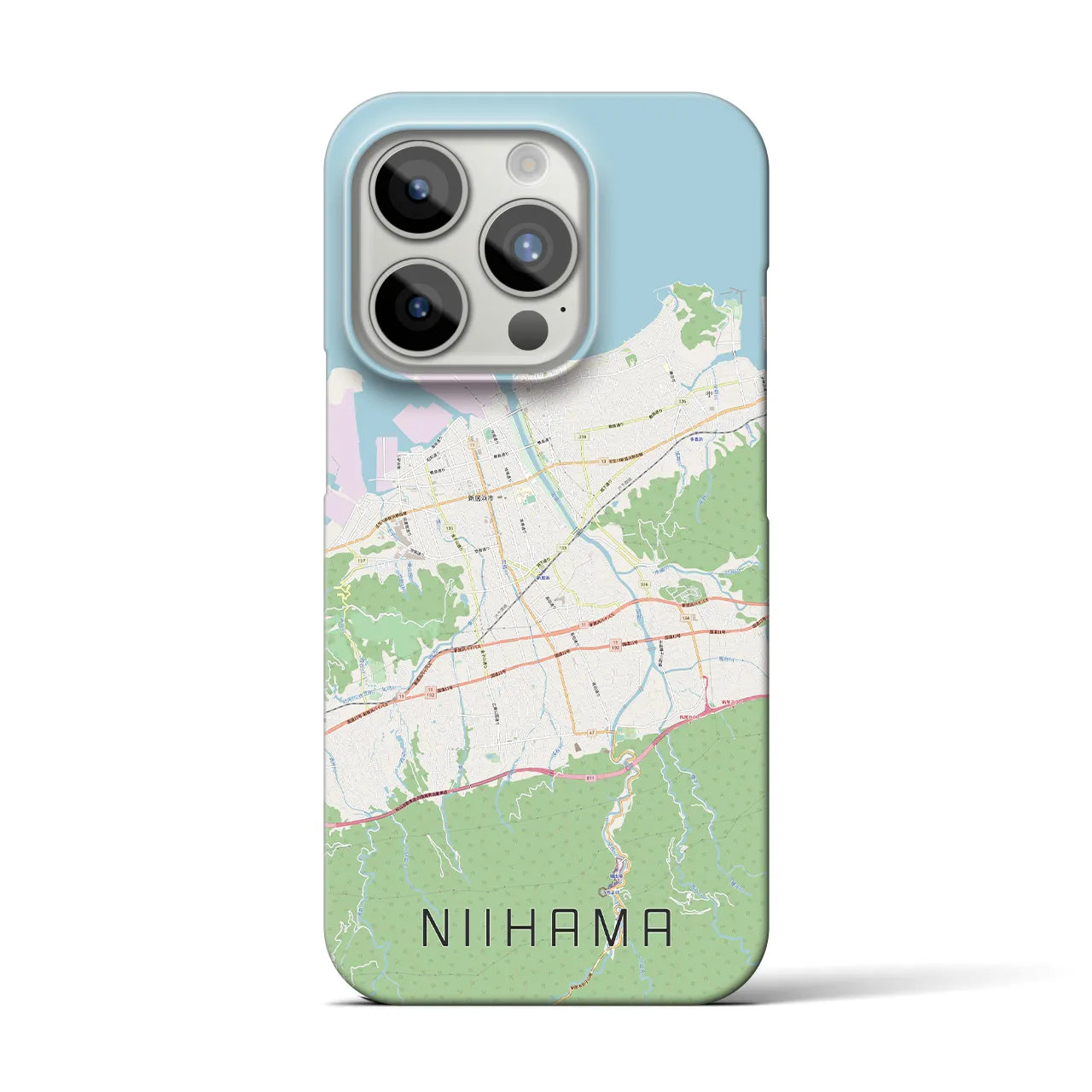 【新居浜】地図柄iPhoneケース（バックカバータイプ・ナチュラル）iPhone 15 Pro 用