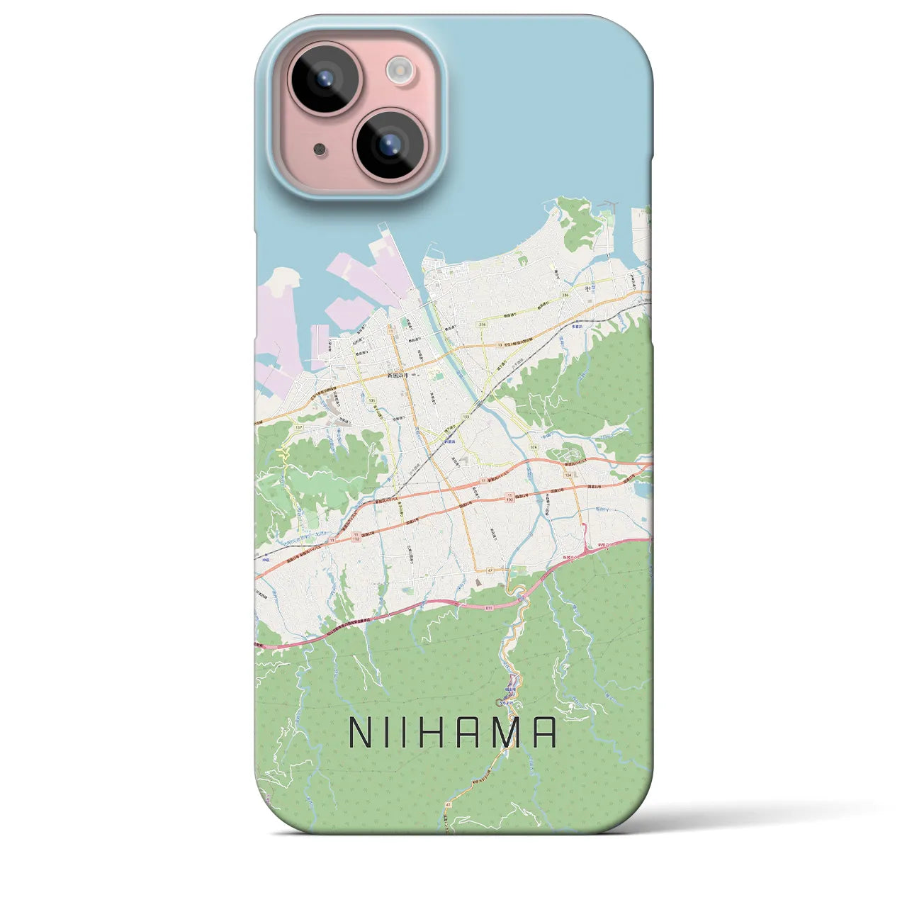 【新居浜】地図柄iPhoneケース（バックカバータイプ・ナチュラル）iPhone 15 Plus 用