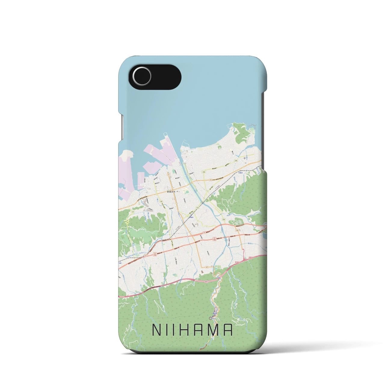 【新居浜】地図柄iPhoneケース（バックカバータイプ・ナチュラル）iPhone SE（第3 / 第2世代） / 8 / 7 / 6s / 6 用