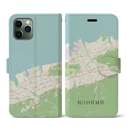 【新居浜（愛媛県）】地図柄iPhoneケース（手帳タイプ）ナチュラル・iPhone 11 Pro 用