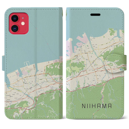 【新居浜（愛媛県）】地図柄iPhoneケース（手帳タイプ）ナチュラル・iPhone 11 用