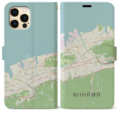 【新居浜（愛媛県）】地図柄iPhoneケース（手帳タイプ）ナチュラル・iPhone 12 Pro Max 用