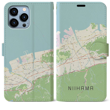 【新居浜（愛媛県）】地図柄iPhoneケース（手帳タイプ）ナチュラル・iPhone 13 Pro Max 用