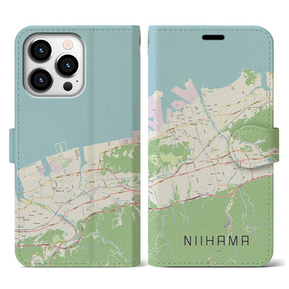 【新居浜（愛媛県）】地図柄iPhoneケース（手帳タイプ）ナチュラル・iPhone 13 Pro 用