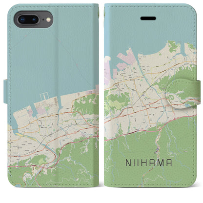 【新居浜（愛媛県）】地図柄iPhoneケース（手帳タイプ）ナチュラル・iPhone 8Plus /7Plus / 6sPlus / 6Plus 用