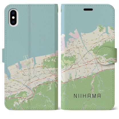 【新居浜（愛媛県）】地図柄iPhoneケース（手帳タイプ）ナチュラル・iPhone XS Max 用