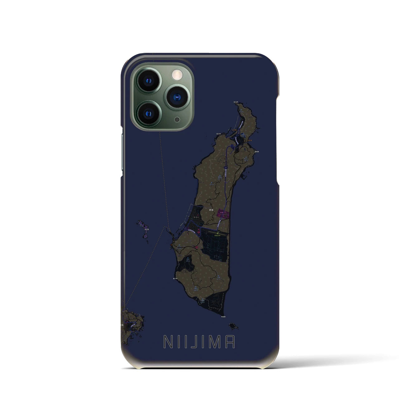 【新島】地図柄iPhoneケース（バックカバータイプ・ブラック）iPhone 11 Pro 用