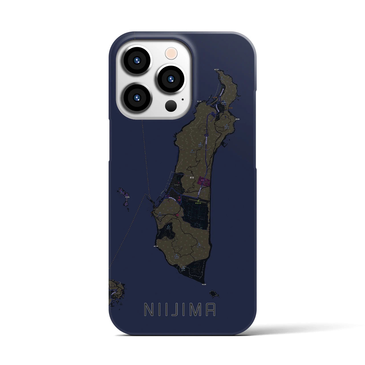 【新島】地図柄iPhoneケース（バックカバータイプ・ブラック）iPhone 13 Pro 用
