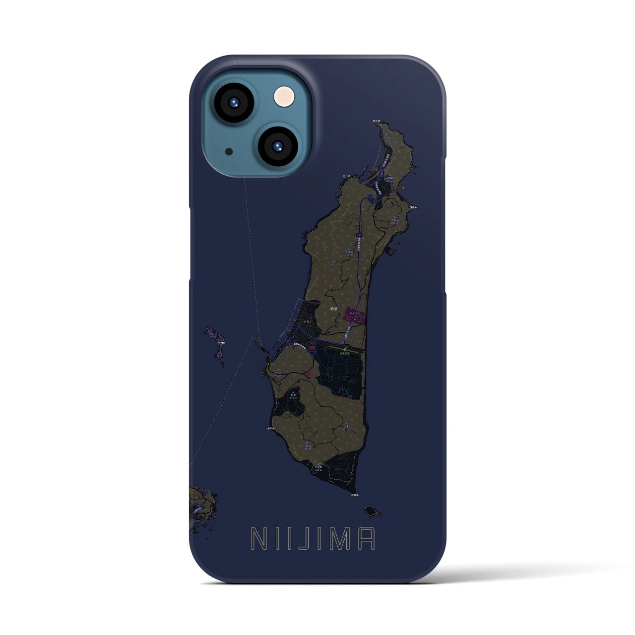 【新島】地図柄iPhoneケース（バックカバータイプ・ブラック）iPhone 13 用