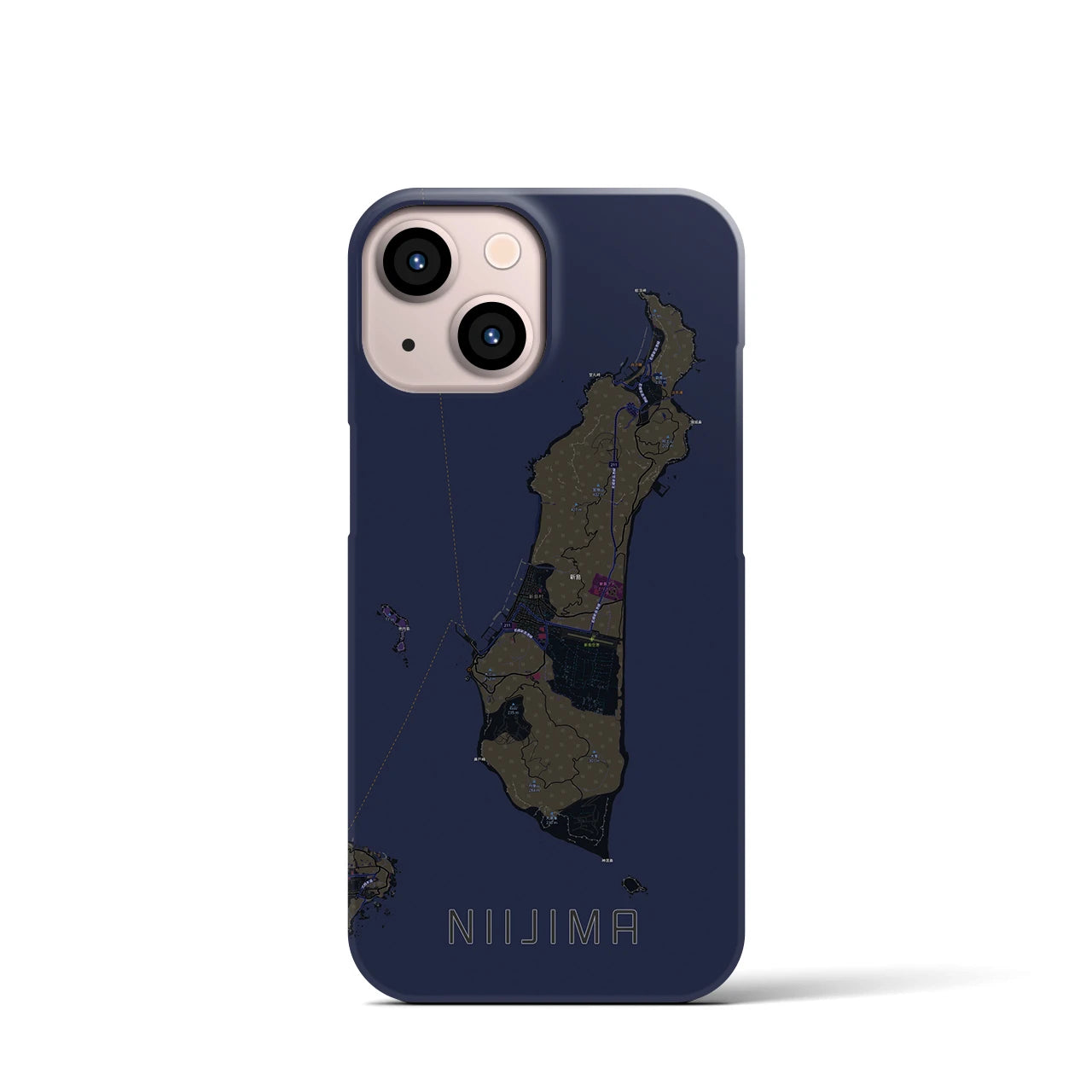 【新島】地図柄iPhoneケース（バックカバータイプ・ブラック）iPhone 13 mini 用