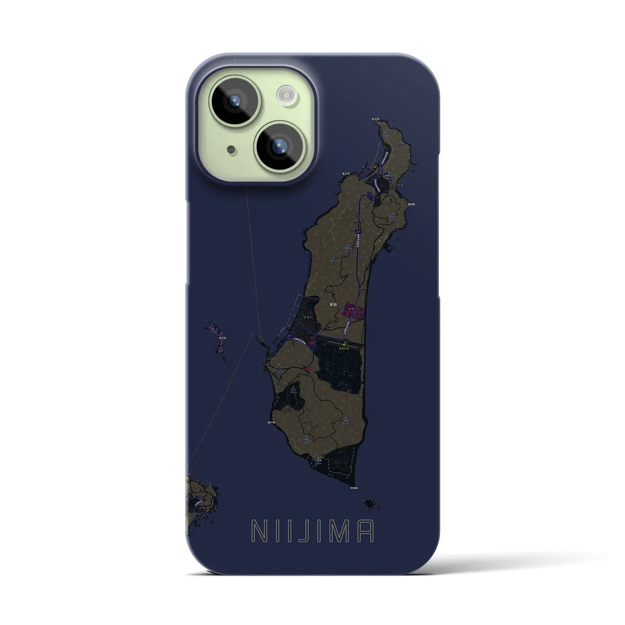 【新島】地図柄iPhoneケース（バックカバータイプ・ブラック）iPhone 15 用