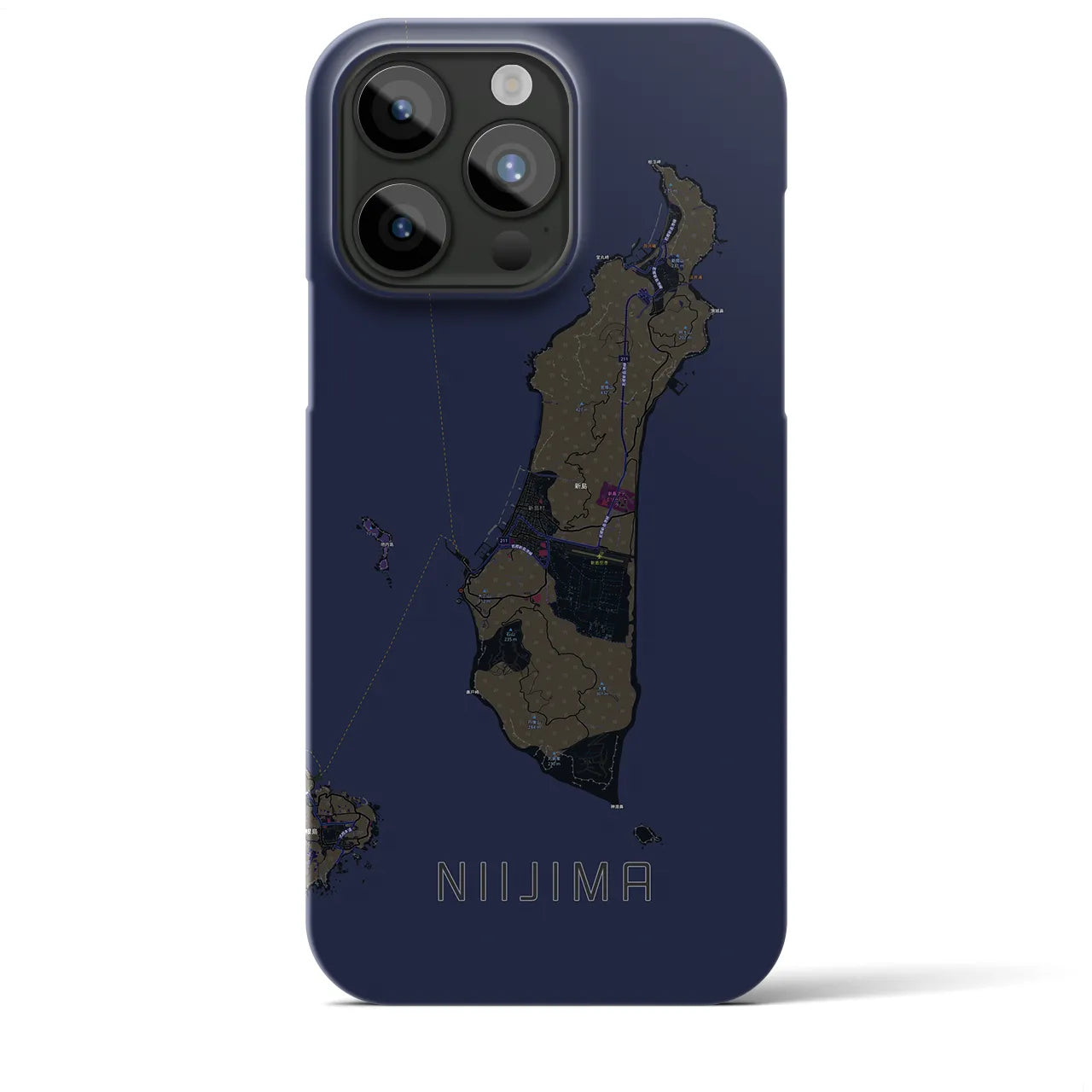 【新島】地図柄iPhoneケース（バックカバータイプ・ブラック）iPhone 15 Pro Max 用