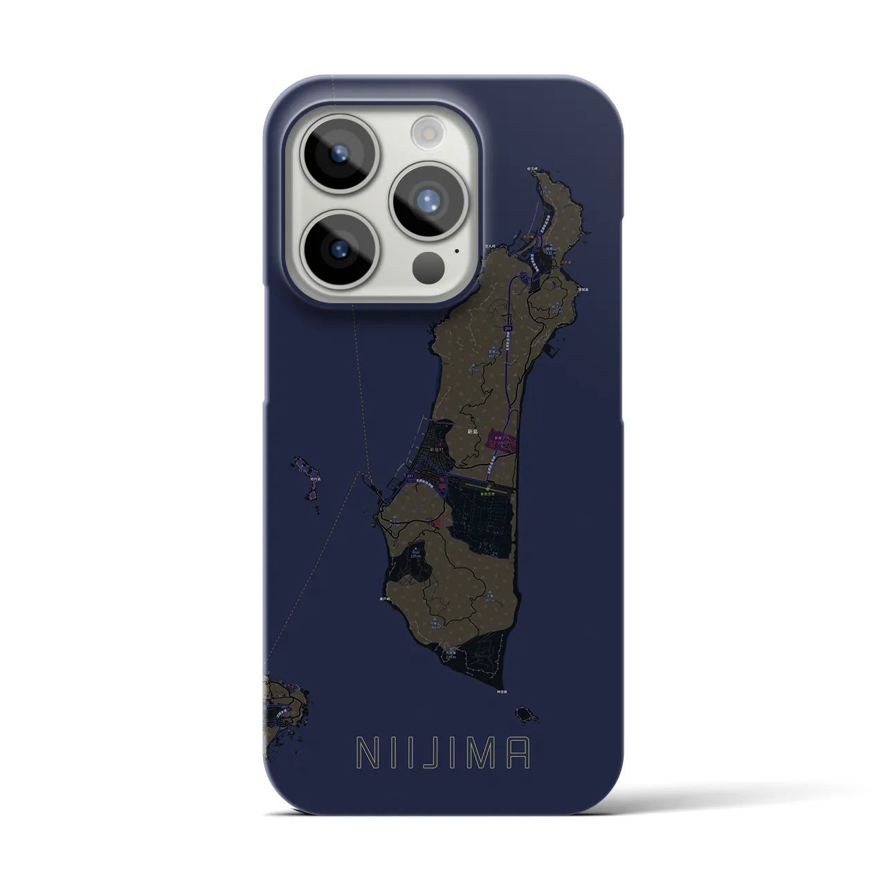 【新島】地図柄iPhoneケース（バックカバータイプ・ブラック）iPhone 15 Pro 用