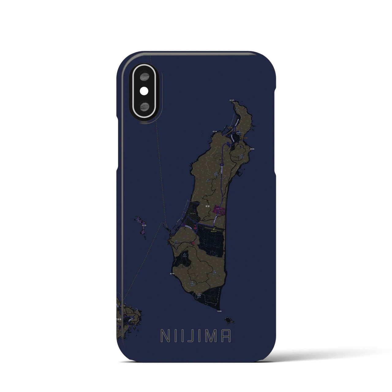 【新島】地図柄iPhoneケース（バックカバータイプ・ブラック）iPhone XS / X 用