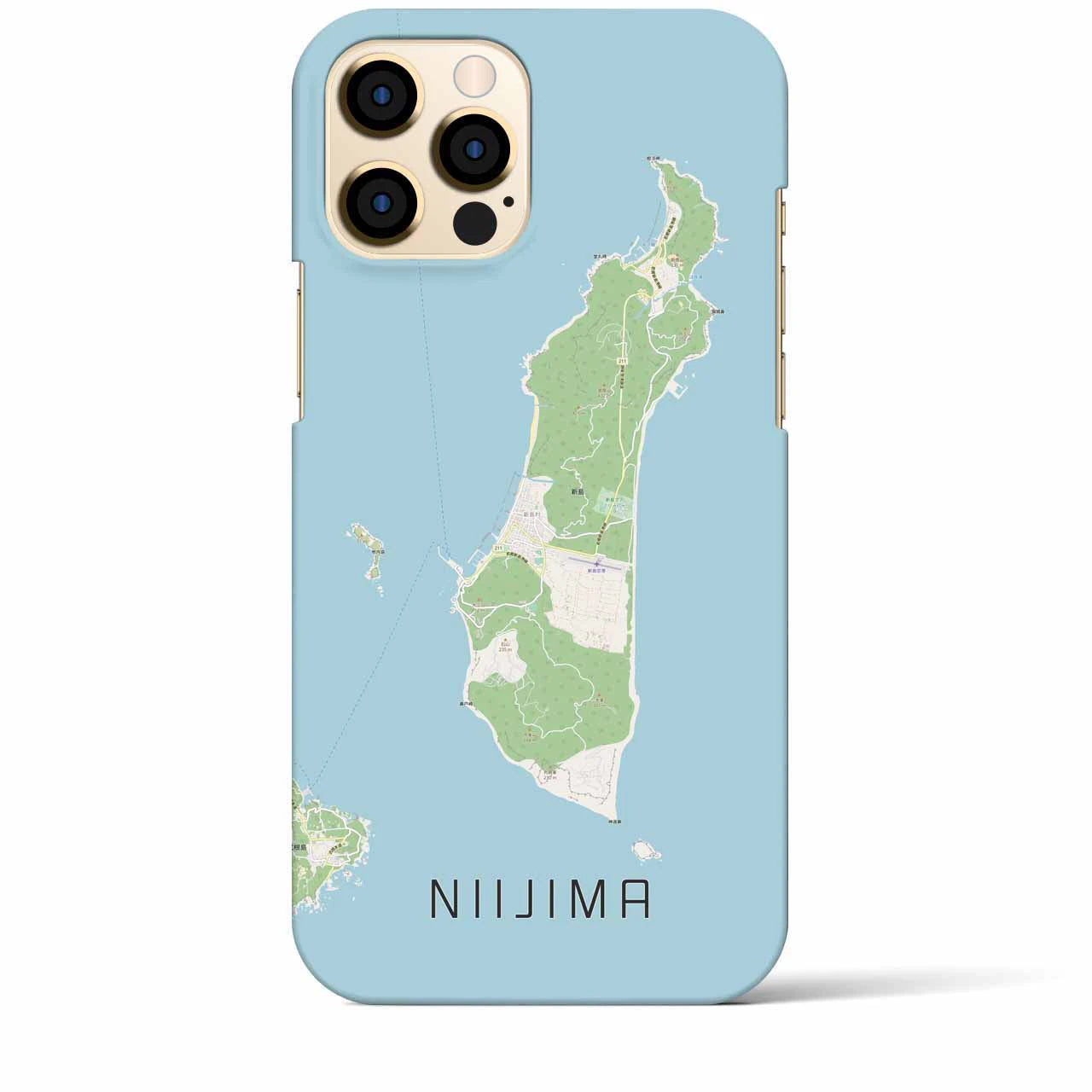 【新島】地図柄iPhoneケース（バックカバータイプ・ナチュラル）iPhone 12 Pro Max 用