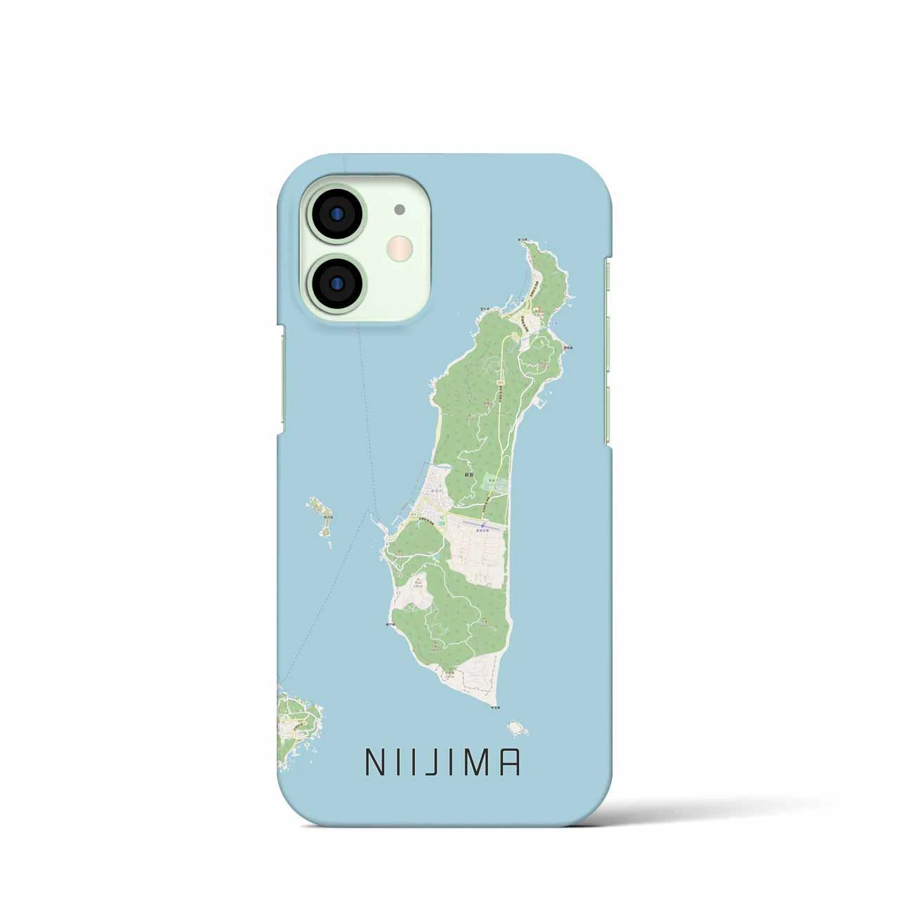 【新島】地図柄iPhoneケース（バックカバータイプ・ナチュラル）iPhone 12 mini 用