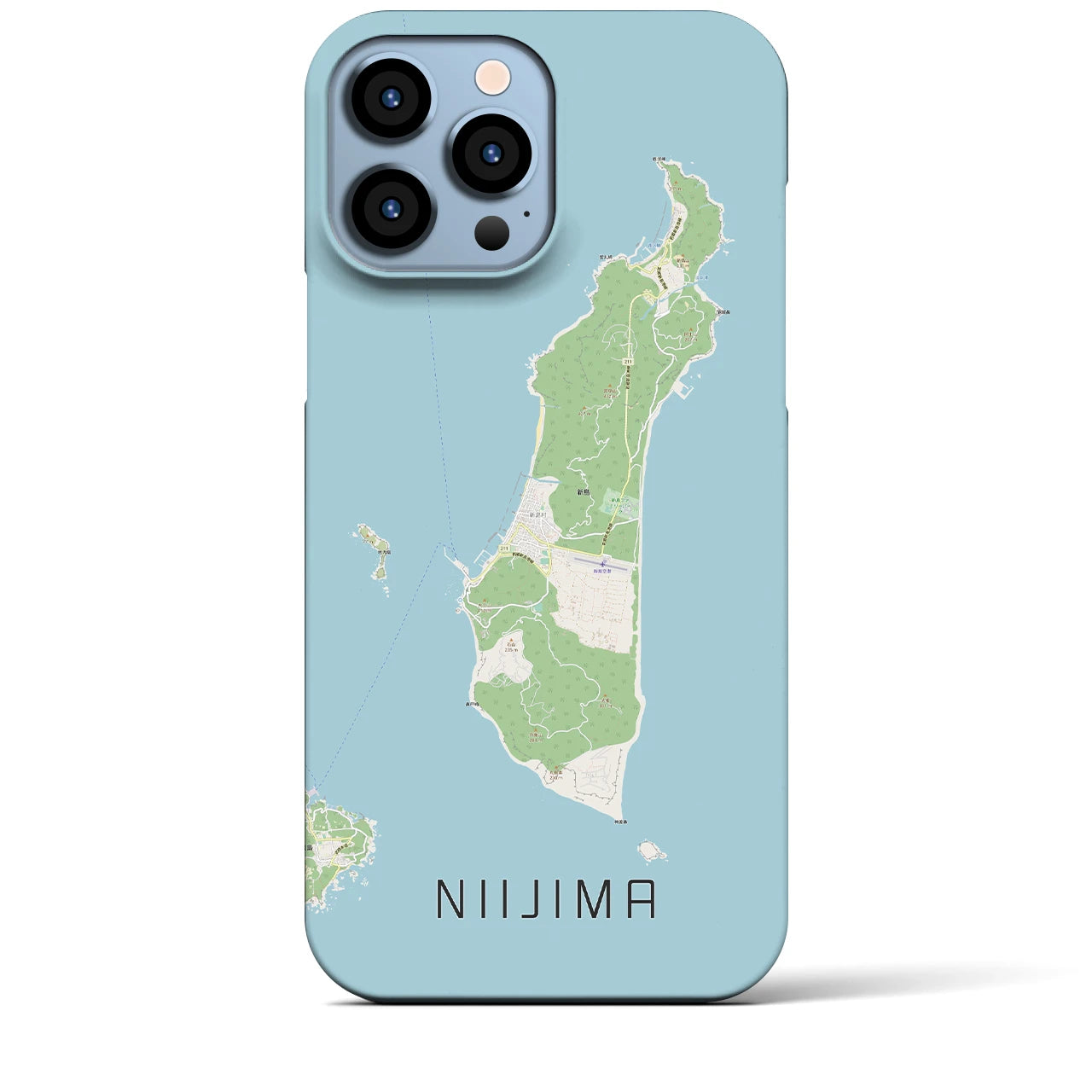 【新島】地図柄iPhoneケース（バックカバータイプ・ナチュラル）iPhone 13 Pro Max 用