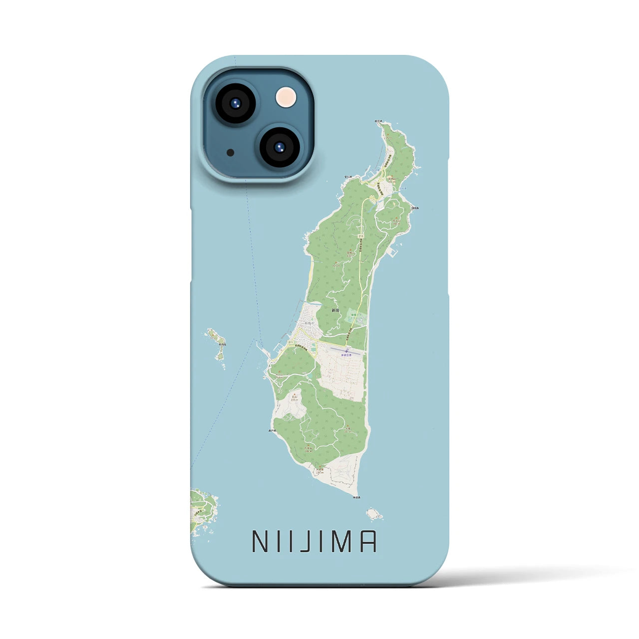 【新島】地図柄iPhoneケース（バックカバータイプ・ナチュラル）iPhone 13 用