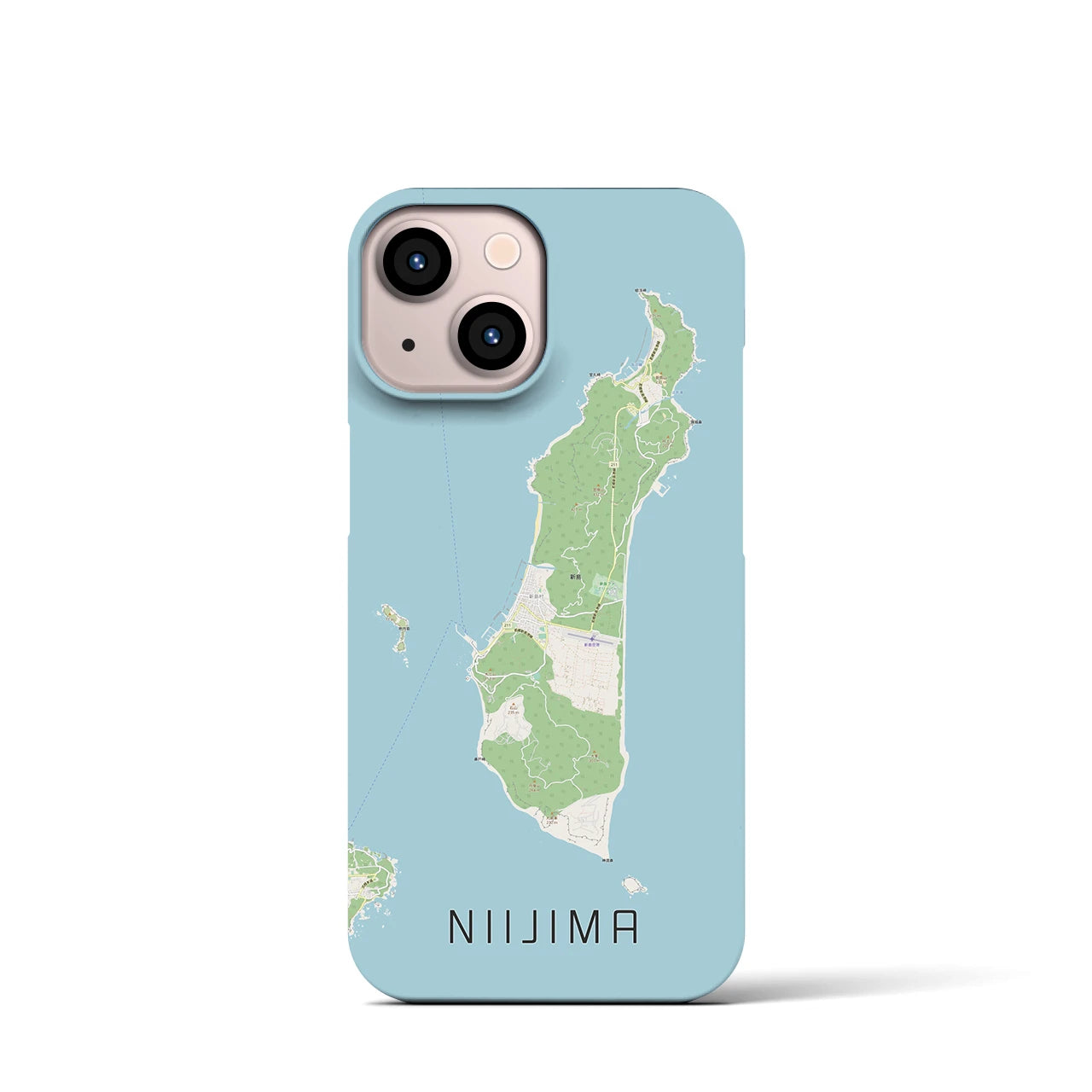【新島】地図柄iPhoneケース（バックカバータイプ・ナチュラル）iPhone 13 mini 用