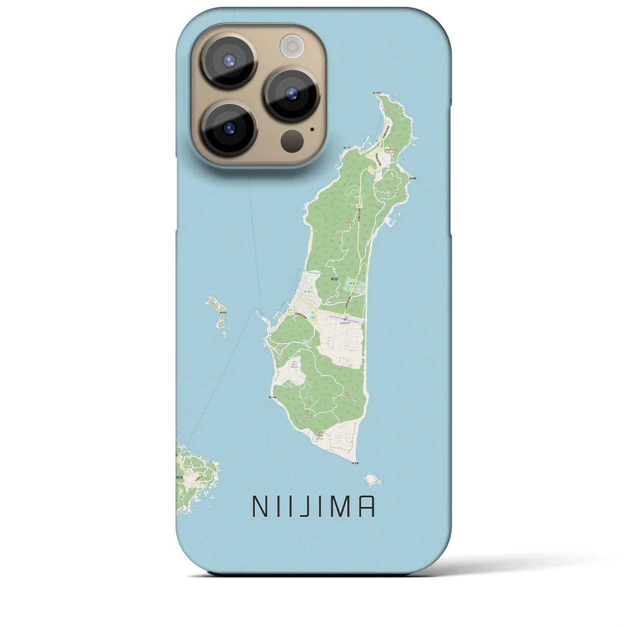 【新島】地図柄iPhoneケース（バックカバータイプ・ナチュラル）iPhone 14 Pro Max 用