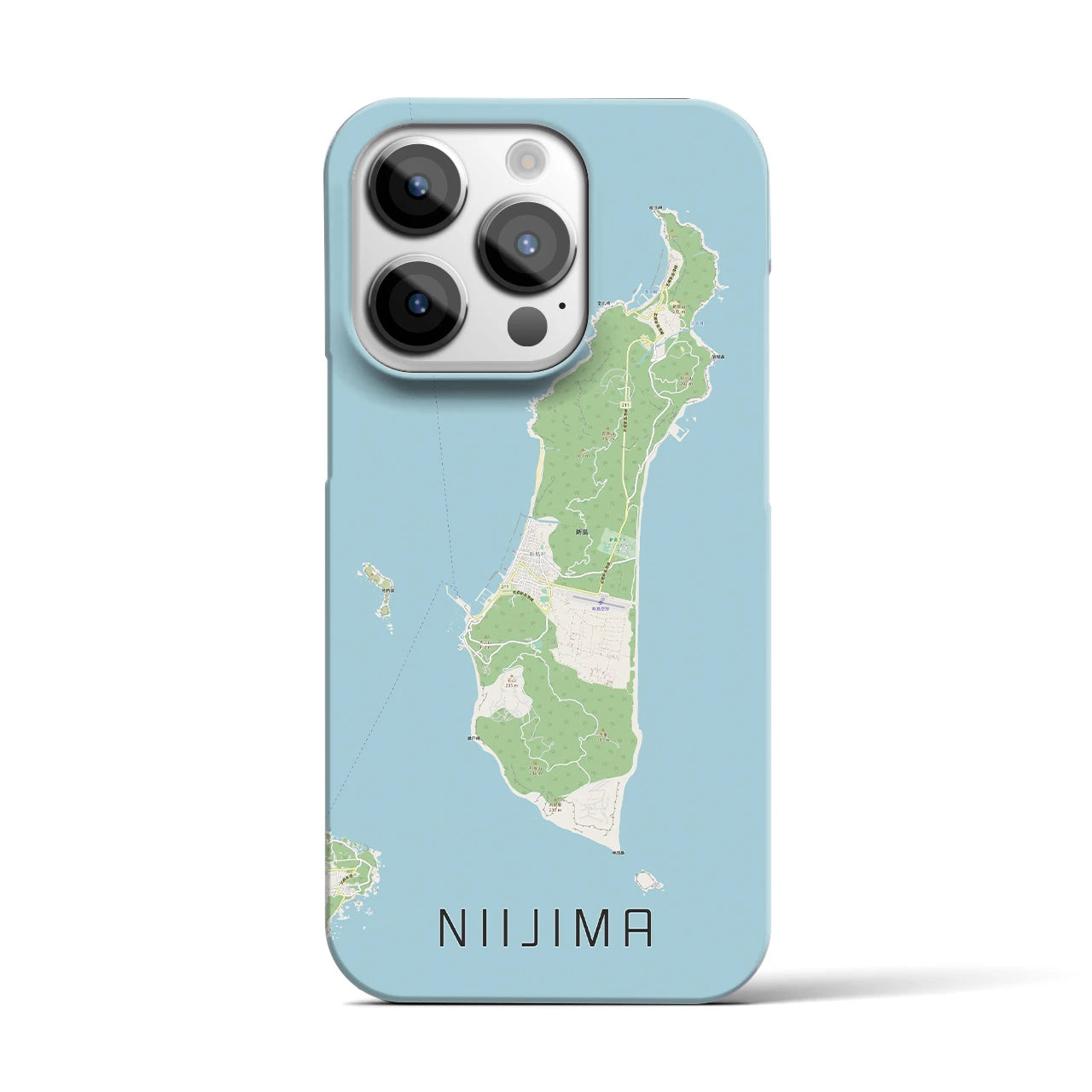 【新島】地図柄iPhoneケース（バックカバータイプ・ナチュラル）iPhone 14 Pro 用