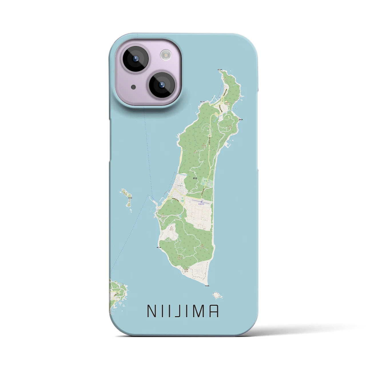 【新島】地図柄iPhoneケース（バックカバータイプ・ナチュラル）iPhone 14 用