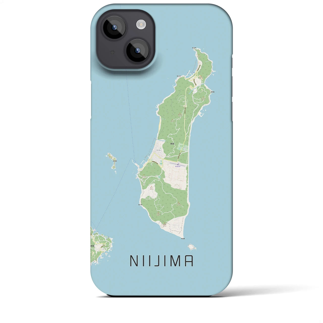 【新島】地図柄iPhoneケース（バックカバータイプ・ナチュラル）iPhone 14 Plus 用
